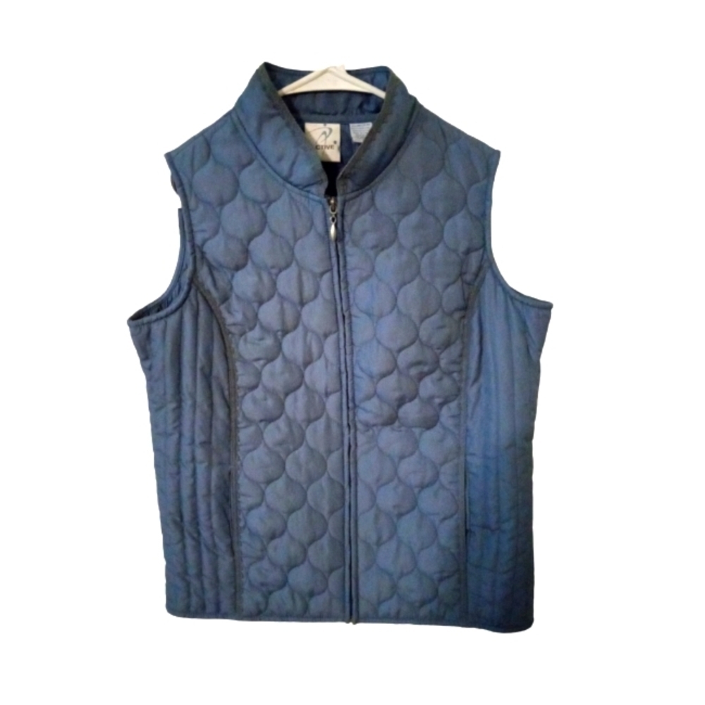 Periwinkle Zip Up Vest iActive Pocketed-Quilted Pattern-Thin Lace Neckline M